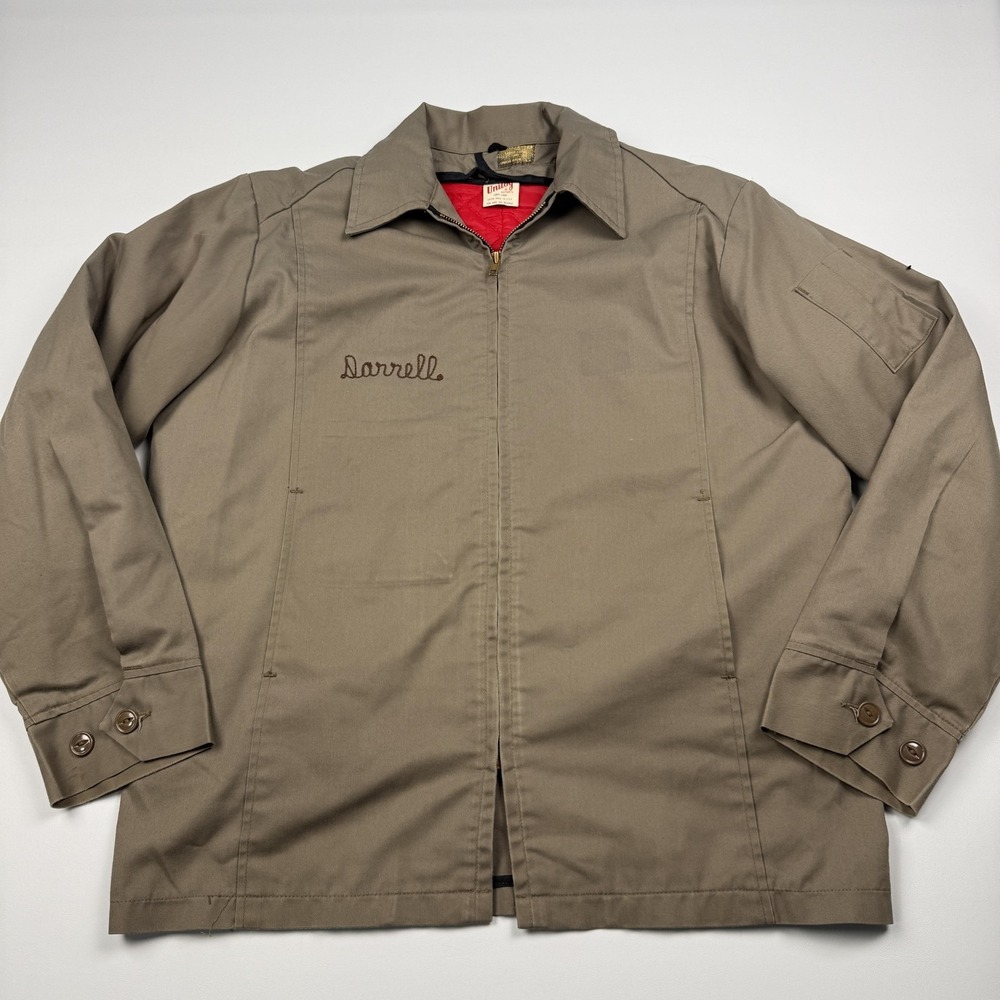 Vintage Unitog Jacket Mens LT Brown Canvas Bomber Lined Chain Stitch Workwear
